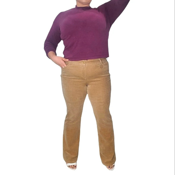 Michael Kors Tan Stretch Corduroy Pants Gold Ascents Sz 14 - Picture 9 of 9